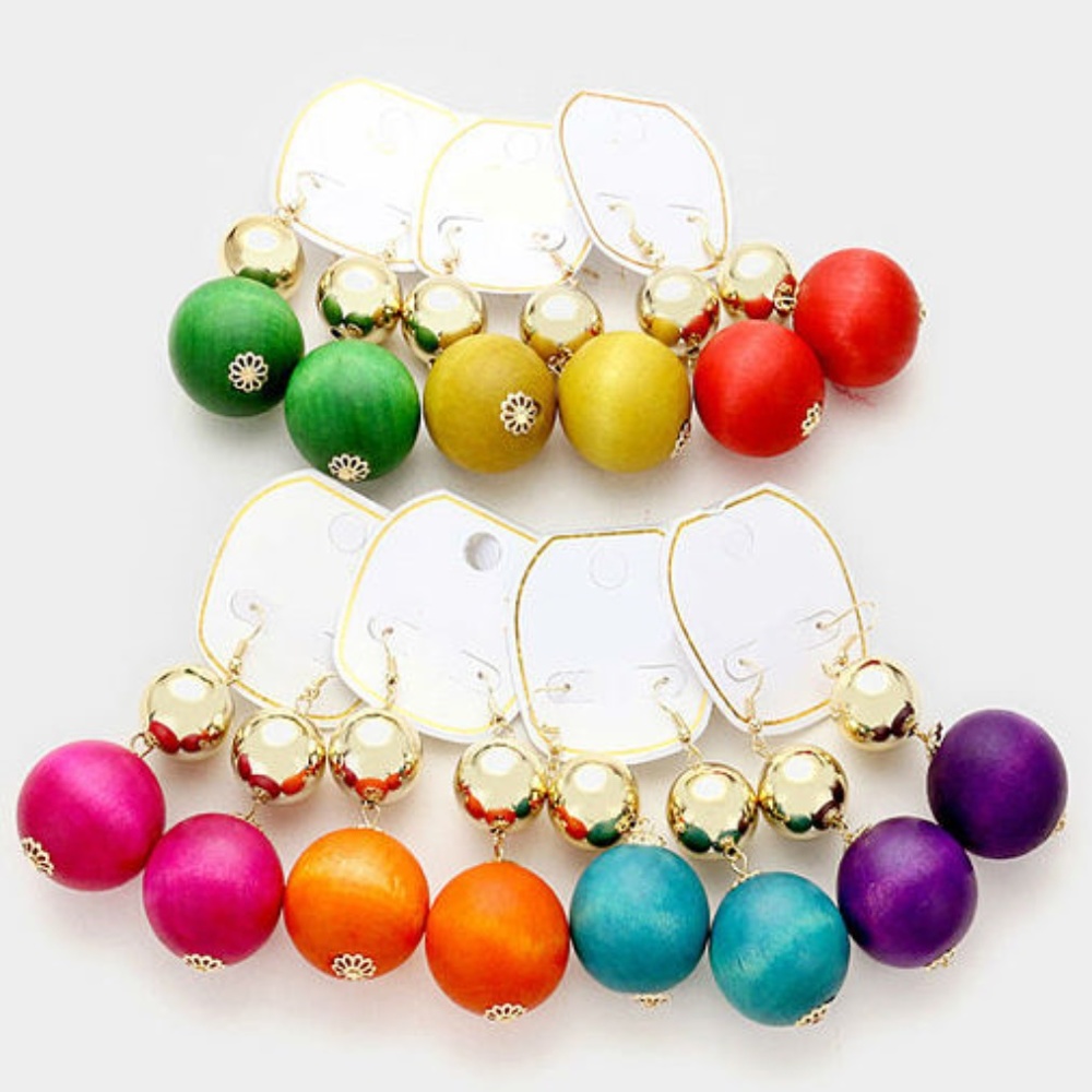 Double Ball Wood Bon Bon Earrings